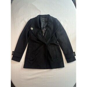 Karen Millen Single Breasted Jacket Thick Black Virgin Wool Womens 6 Gold Finish